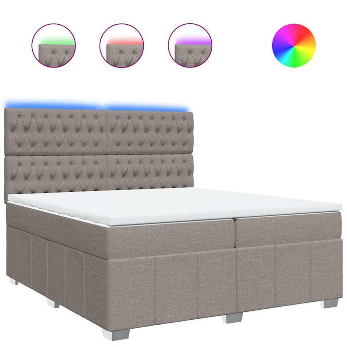 Pat box spring cu saltea, gri taupe, 200x200 cm, textil WALTI