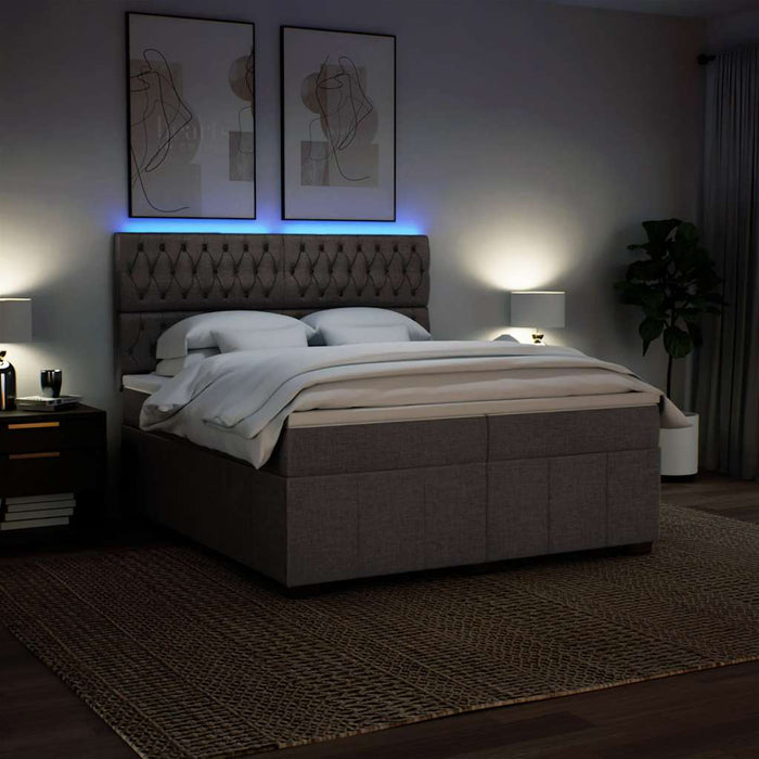 Pat box spring cu saltea, gri taupe, 200x200 cm, textil WALTI