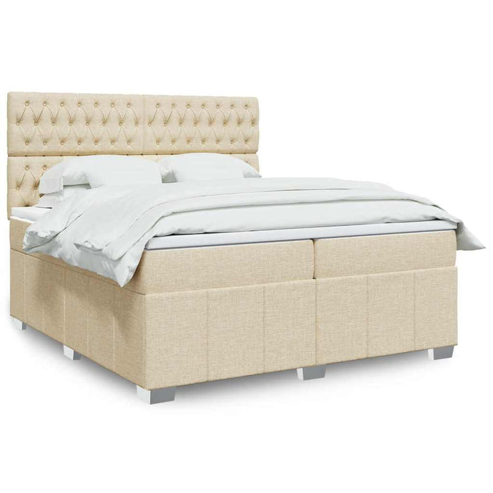 Pat box spring cu saltea, crem, 200x200 cm, textil - WALTI WALTI