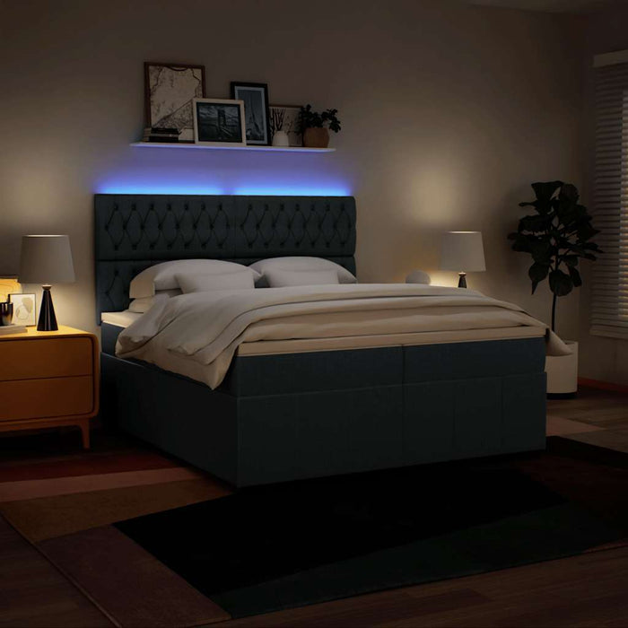 Pat box spring cu saltea, albastru, 200x200 cm, textil - WALTI WALTI