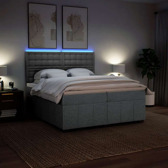 Pat box spring cu saltea, gri deschis, 200x200 cm, textil - WALTI WALTI