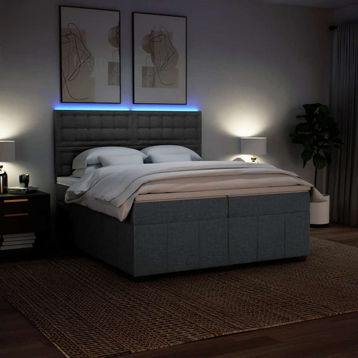 Pat box spring cu saltea, gri închis, 200x200 cm, textil - WALTI WALTI