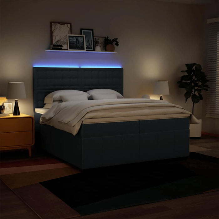 Pat box spring cu saltea, albastru, 200x200 cm, textil - WALTI WALTI