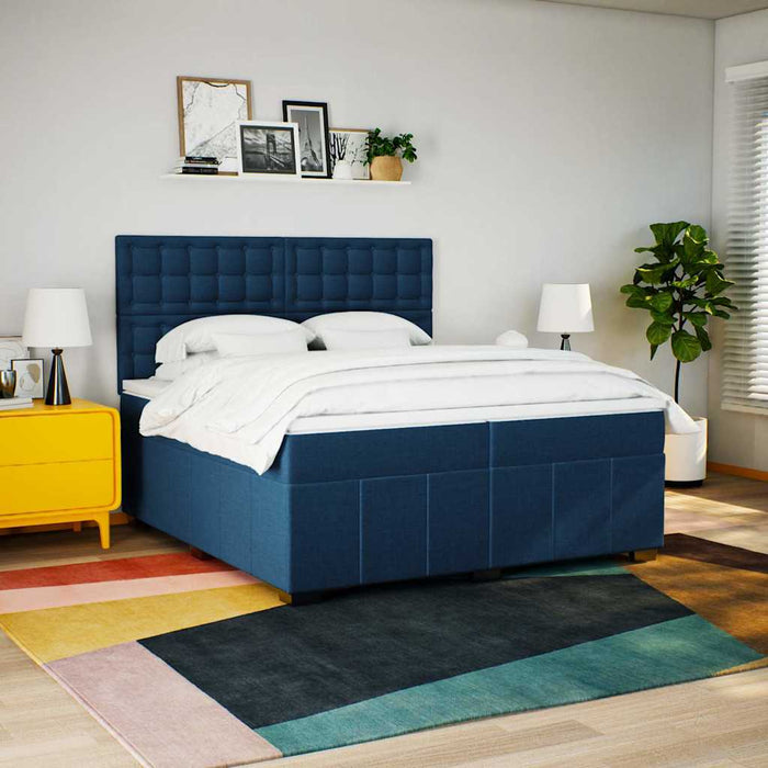 Pat box spring cu saltea, albastru, 200x200 cm, textil - WALTI WALTI