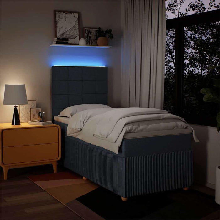 Pat box spring cu saltea, albastru, 90x190 cm, textil - WALTI WALTI