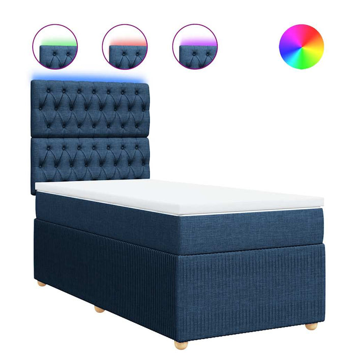 Pat box spring cu saltea, albastru, 90x190 cm, textil - WALTI WALTI