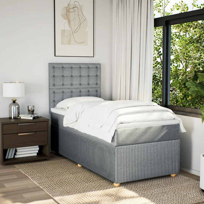 Pat box spring cu saltea, gri deschis, 90x190 cm, textil - WALTI WALTI