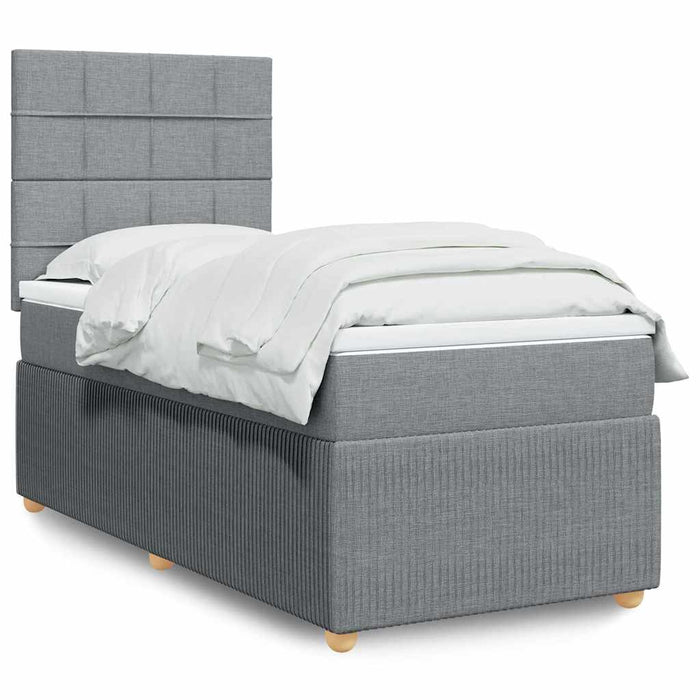 Pat box spring cu saltea, gri deschis, 90x200 cm, textil - WALTI WALTI