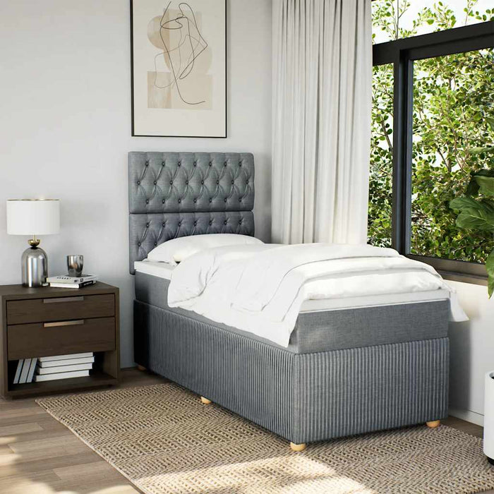 Pat box spring cu saltea, gri deschis, 90x200 cm, textil - WALTI WALTI