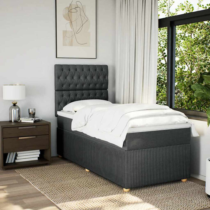 Pat box spring cu saltea, gri închis, 90x200 cm, textil - WALTI WALTI