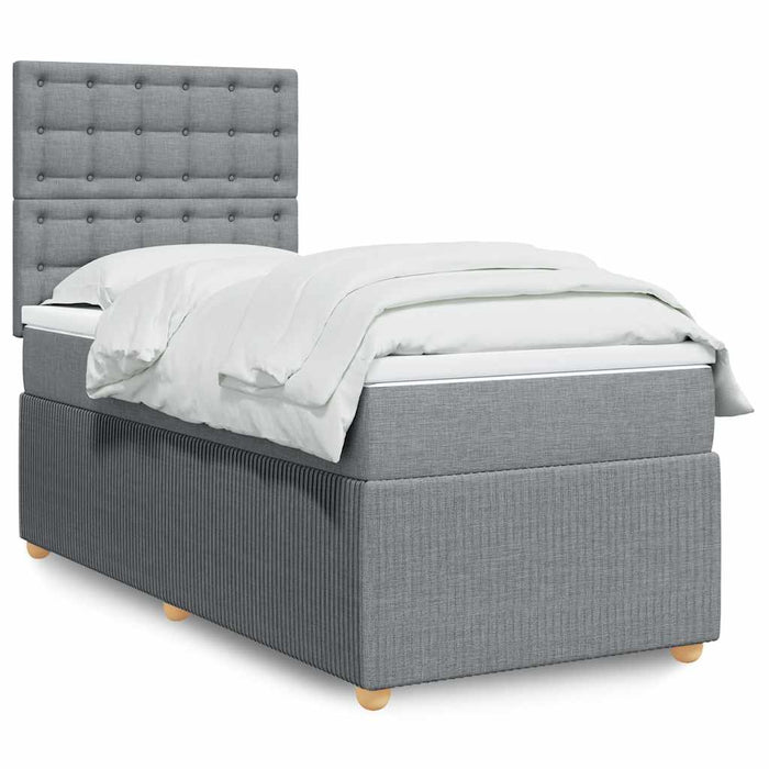 Pat box spring cu saltea, gri deschis, 90x200 cm, textil - WALTI WALTI