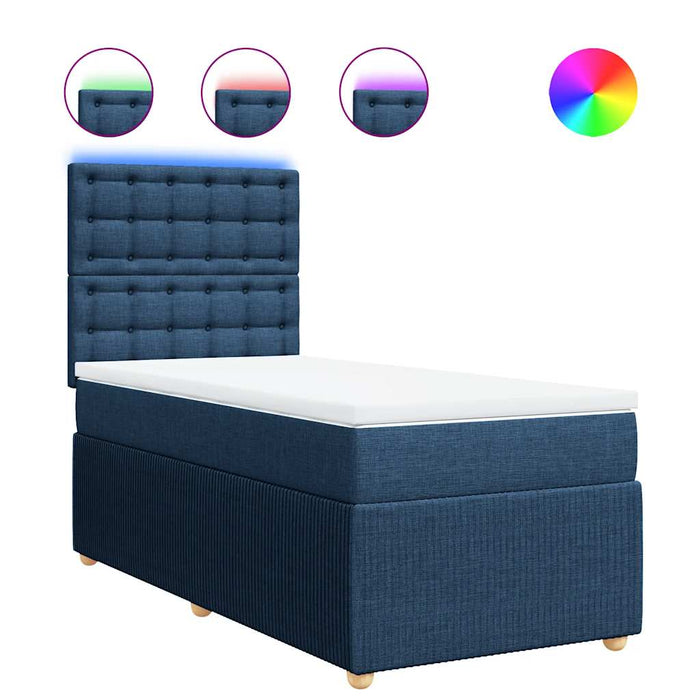 Pat box spring cu saltea, albastru, 90x200 cm, textil - WALTI WALTI