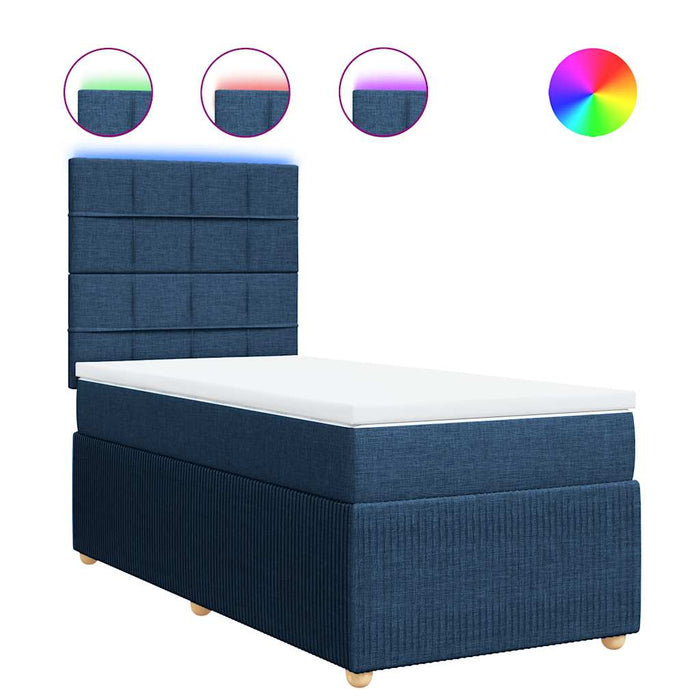 Pat box spring cu saltea, albastru, 100x200 cm, textil - WALTI WALTI