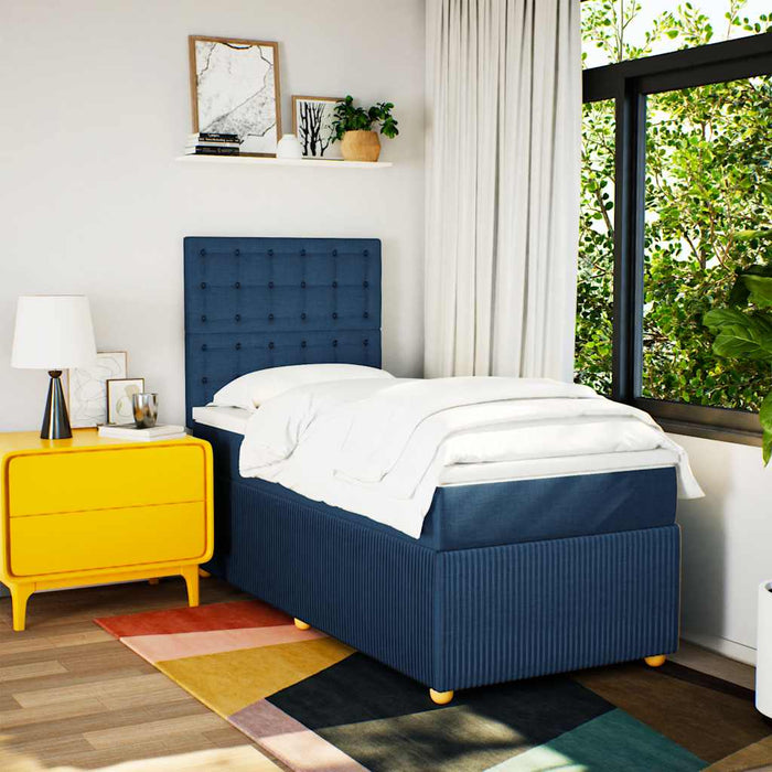 Pat box spring cu saltea, albastru, 100x200 cm, textil - WALTI WALTI