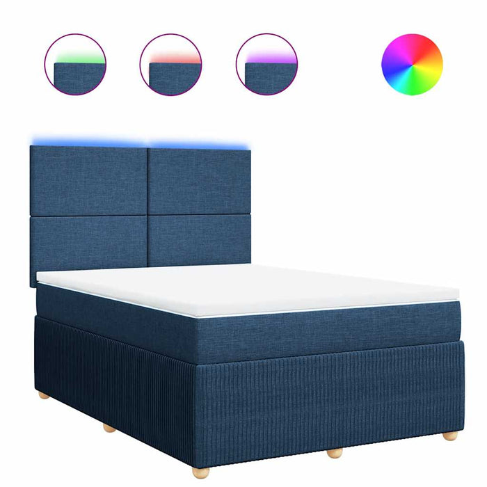 Pat box spring cu saltea, albastru, 140x200 cm, textil - WALTI WALTI