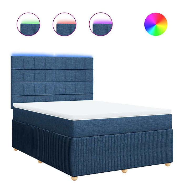 Pat box spring cu saltea, albastru, 140x200 cm, textil - WALTI WALTI