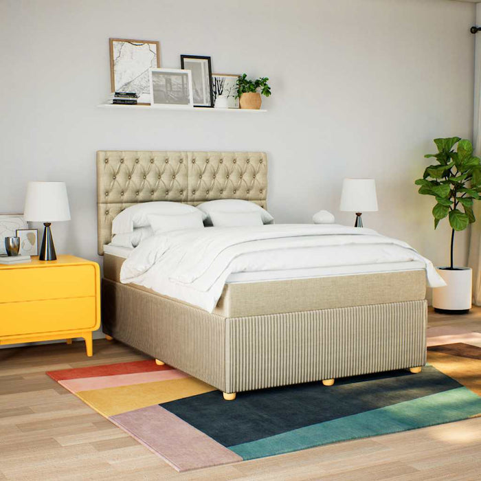 Pat box spring cu saltea, crem, 160x200 cm, material textil - WALTI WALTI