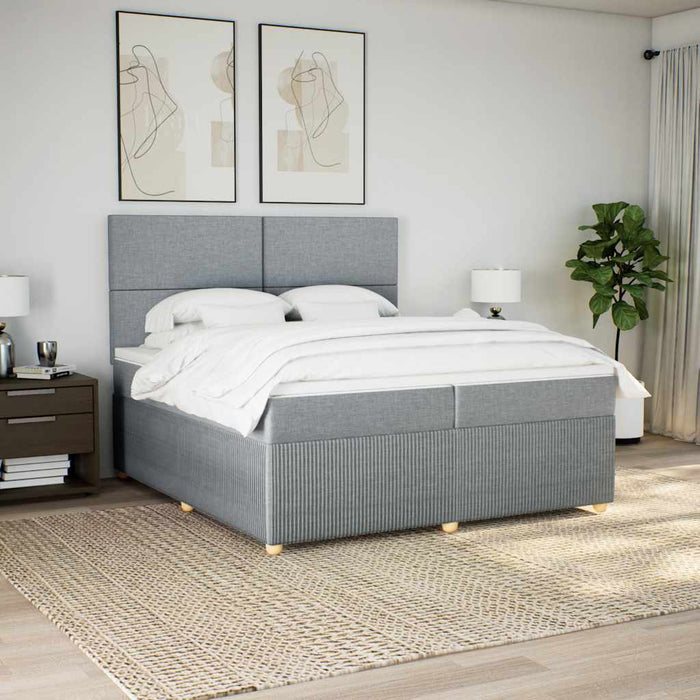 Pat box spring cu saltea, gri deschis, 200x200 cm, textil - WALTI WALTI