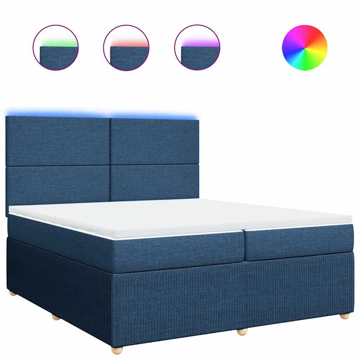 Pat box spring cu saltea, albastru, 200x200 cm, textil - WALTI WALTI