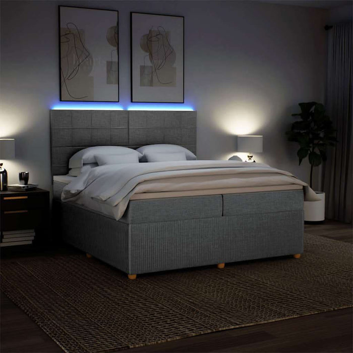 Pat box spring cu saltea, gri deschis, 200x200 cm, textil - WALTI WALTI