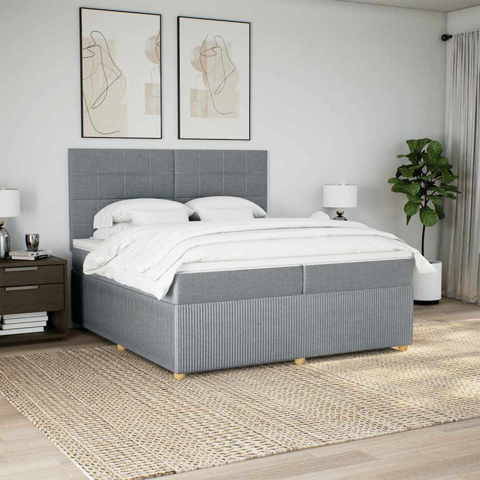 Pat box spring cu saltea, gri deschis, 200x200 cm, textil - WALTI WALTI