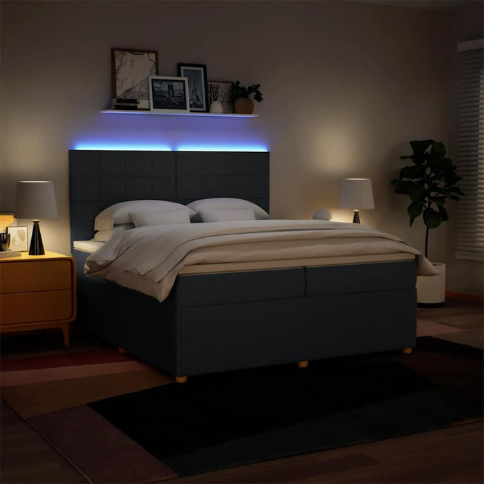 Pat box spring cu saltea, albastru, 200x200 cm, textil - WALTI WALTI
