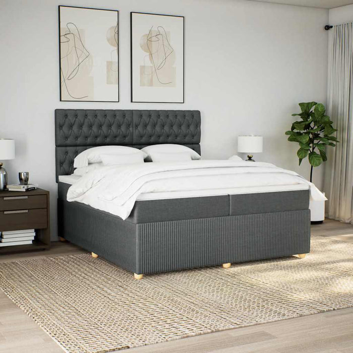 Pat box spring cu saltea, gri închis, 200x200 cm, textil - WALTI WALTI