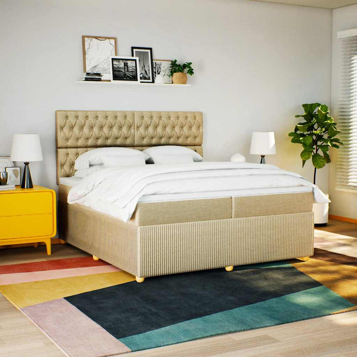 Pat box spring cu saltea, crem, 200x200 cm, textil - WALTI WALTI