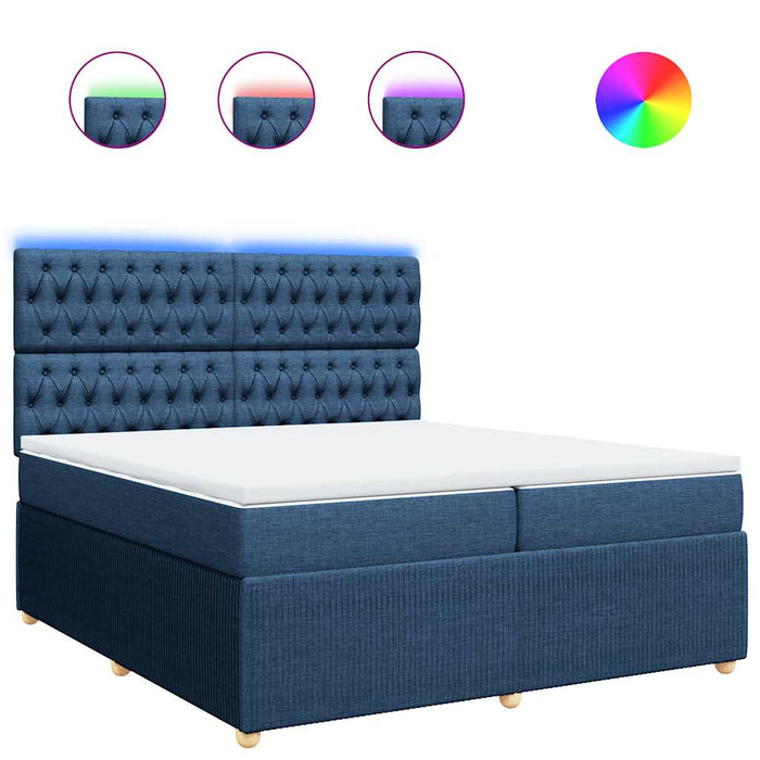 Pat box spring cu saltea, albastru, 200x200 cm, textil - WALTI WALTI