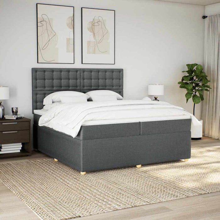Pat box spring cu saltea, gri închis, 200x200 cm, textil - WALTI WALTI