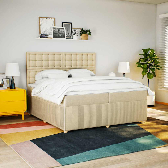 Pat box spring cu saltea, crem, 200x200 cm, textil - WALTI WALTI