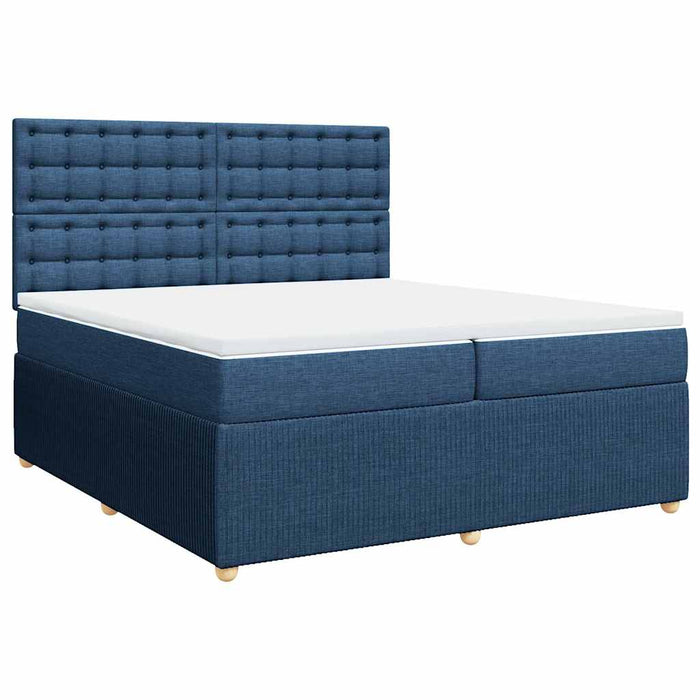 Pat box spring cu saltea, albastru, 200x200 cm, textil WALTI