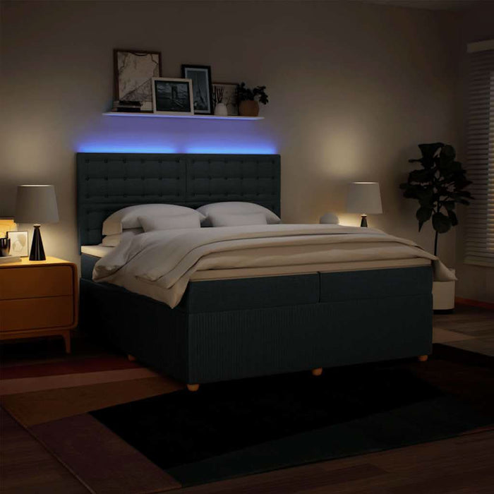 Pat box spring cu saltea, albastru, 200x200 cm, textil WALTI