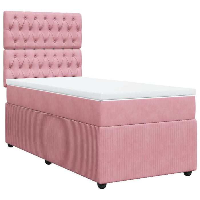 Pat box spring cu saltea, roz, 80x200 cm, catifea - WALTI WALTI