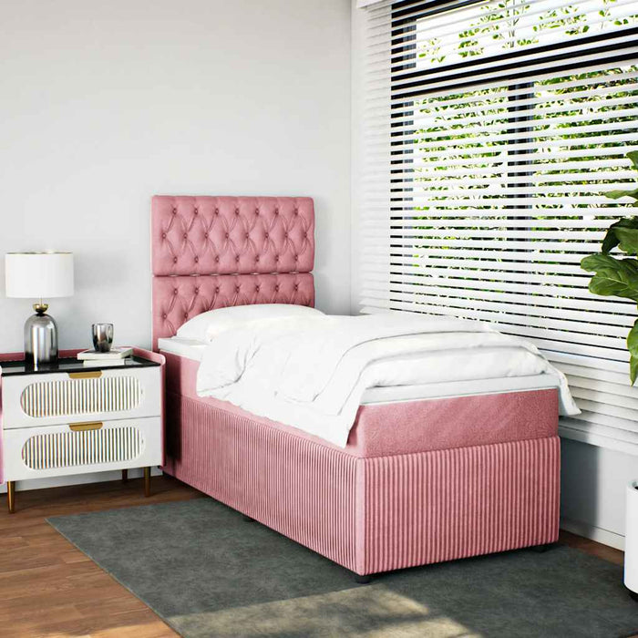 Pat box spring cu saltea, roz, 80x200 cm, catifea - WALTI WALTI
