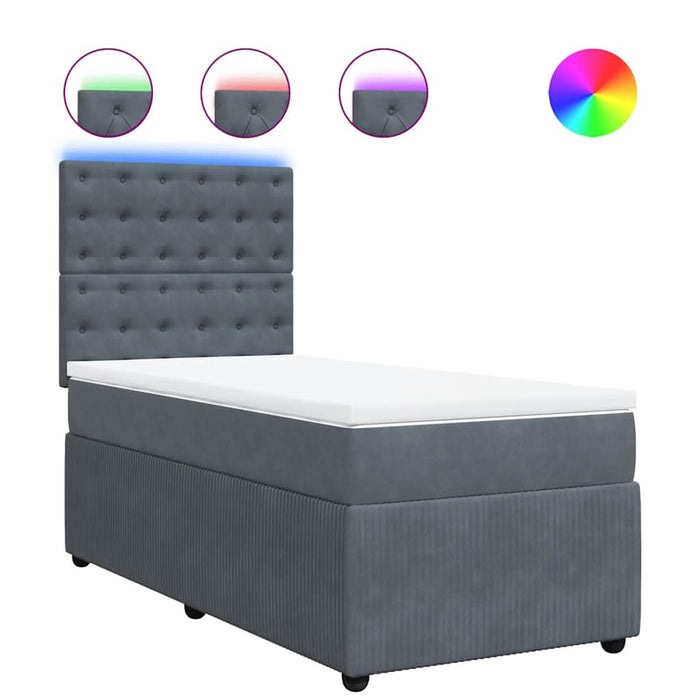 Pat box spring cu saltea, gri închis, 80x200 cm, catifea - WALTI WALTI