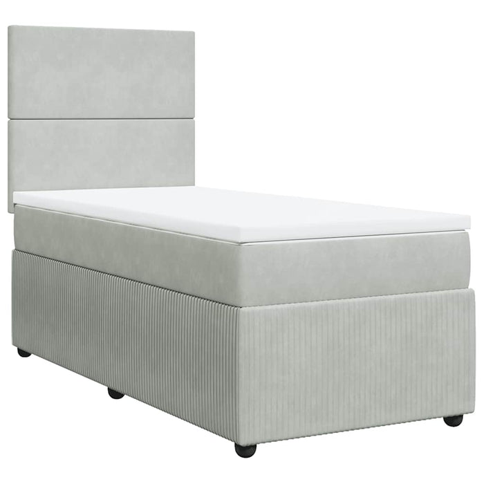 Pat box spring cu saltea, gri deschis, 90x190 cm, catifea - WALTI WALTI