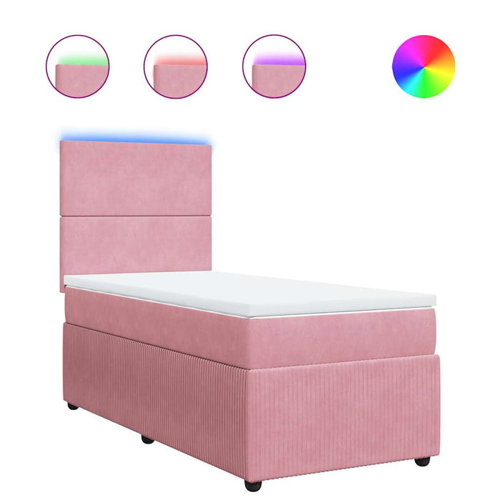 Pat box spring cu saltea, roz, 90x190 cm, catifea - WALTI WALTI