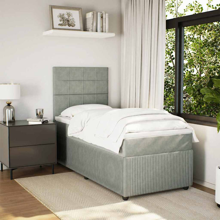 Pat box spring cu saltea, gri deschis, 90x190 cm, catifea - WALTI WALTI