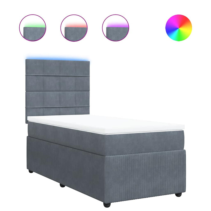 Pat box spring cu saltea, gri închis, 90x190 cm, catifea - WALTI WALTI