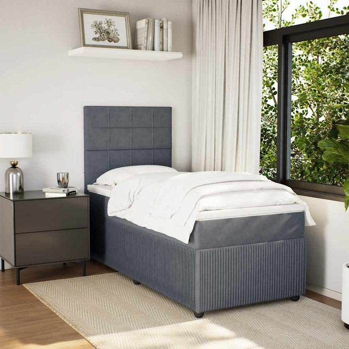 Pat box spring cu saltea, gri închis, 90x190 cm, catifea - WALTI WALTI