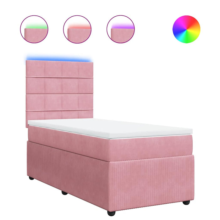 Pat box spring cu saltea, roz, 90x190 cm, catifea - WALTI WALTI