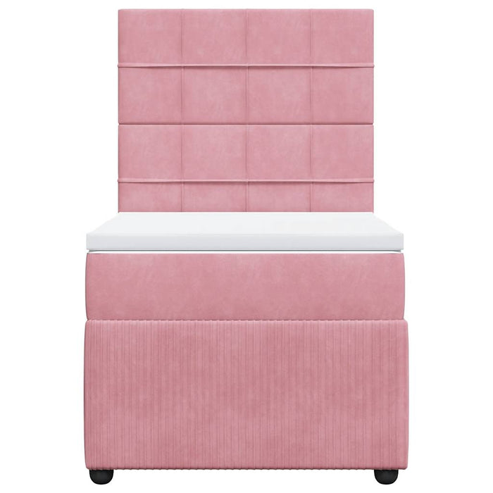 Pat box spring cu saltea, roz, 90x190 cm, catifea - WALTI WALTI