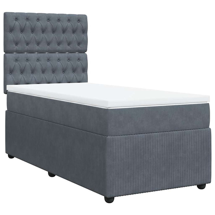 Pat box spring cu saltea, gri închis, 90x190 cm, catifea - WALTI WALTI