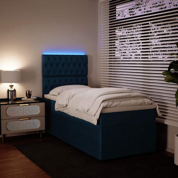 Pat box spring cu saltea, albastru, 90x190 cm, catifea - WALTI WALTI