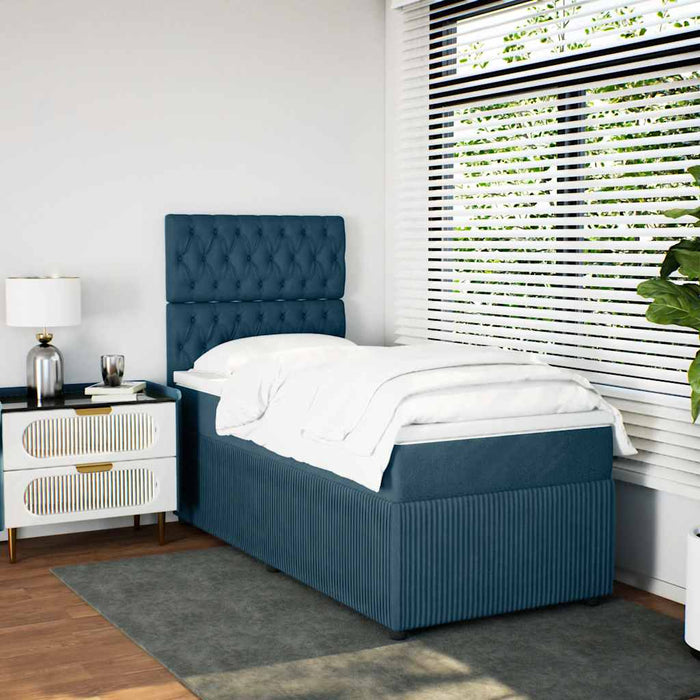 Pat box spring cu saltea, albastru, 90x190 cm, catifea - WALTI WALTI