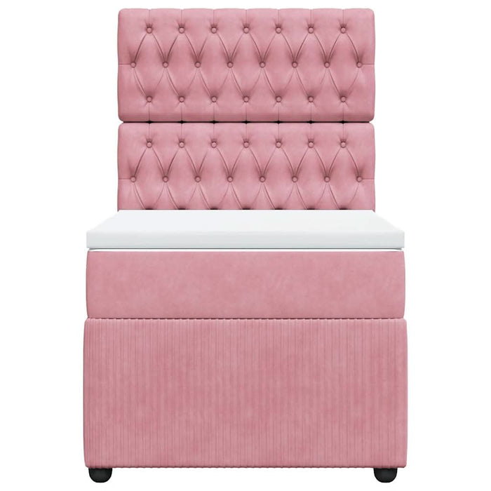 Pat box spring cu saltea, roz, 90x190 cm, catifea - WALTI WALTI