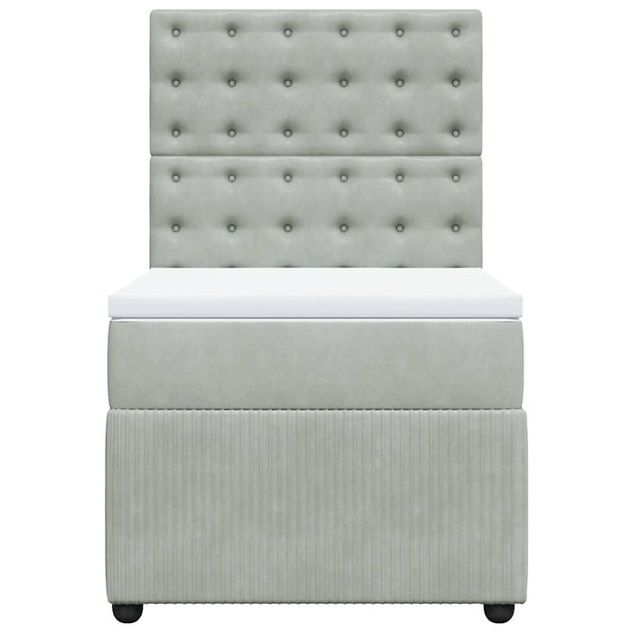 Pat box spring cu saltea, gri deschis, 90x190 cm, catifea - WALTI WALTI
