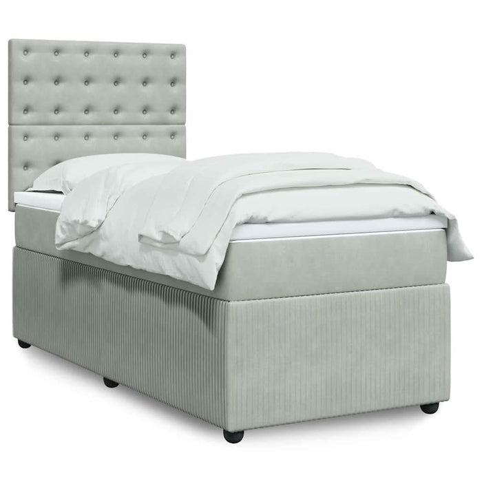 Pat box spring cu saltea, gri deschis, 90x190 cm, catifea - WALTI WALTI