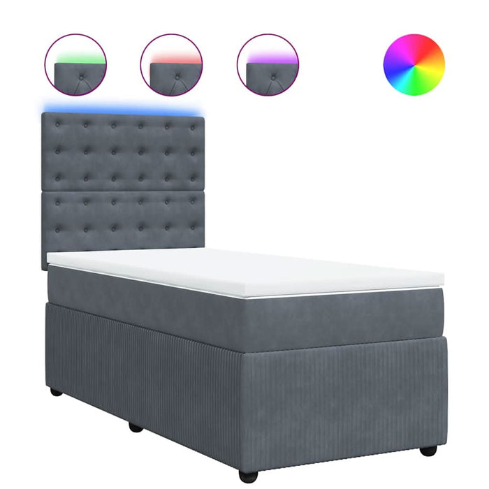 Pat box spring cu saltea, gri închis, 90x190 cm, catifea - WALTI WALTI